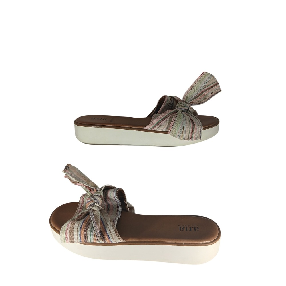 a.n.a Ballard Platform Slide Sandals 9M Multi Stripe Bow Boho Coastal Summer